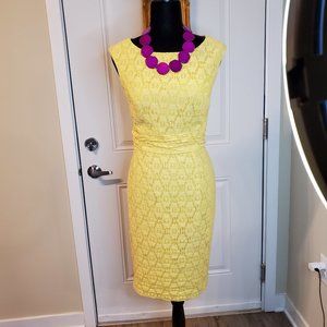 Adrianna Papell Yellow Lace Midi Dress